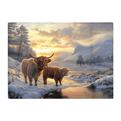 Highland Cows By The Lake Glass Chopping Board