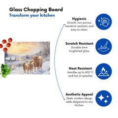 Family Of Highland Cows Glass Chopping Board