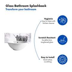 Snowy Black And White Highland Cow Glass Bathroom Splashback