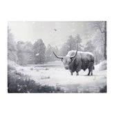 Snow Storm Highland Cow Glass Chopping Board