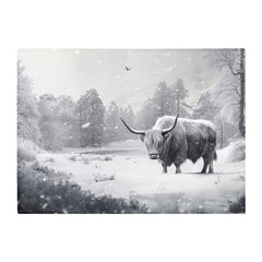 Snow Storm Highland Cow Glass Chopping Board