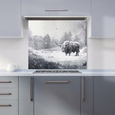 Snow Storm Highland Cow Kitchen Splashback