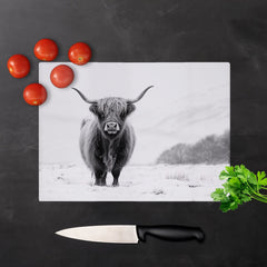 Lone Highland Cow Glass Chopping Board