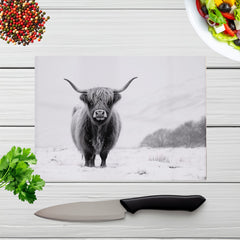 Lone Highland Cow Glass Chopping Board