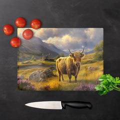 Springtime Highland Cow Glass Chopping Board