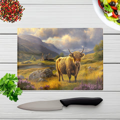 Springtime Highland Cow Glass Chopping Board