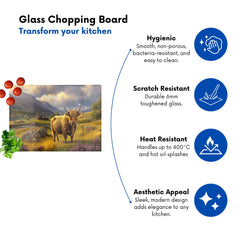 Springtime Highland Cow Glass Chopping Board