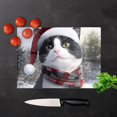 Christmas Black Cat Glass Chopping Board