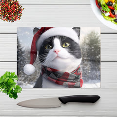 Christmas Black Cat Glass Chopping Board