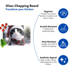 Christmas Black Cat Glass Chopping Board