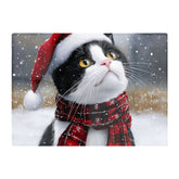 Snowy Christmas Black Cat Glass Chopping Board