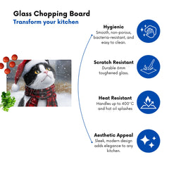 Snowy Christmas Black Cat Glass Chopping Board