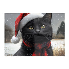 Black Christmas Cat Glass Chopping Board