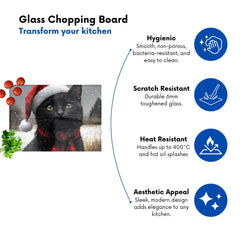 Black Christmas Cat Glass Chopping Board