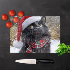 Snowy Christmas Maine Coon Glass Chopping Board