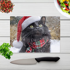 Snowy Christmas Maine Coon Glass Chopping Board