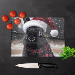Christmas Black Rabbit Glass Chopping Board