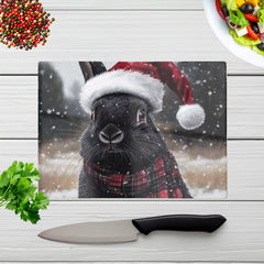 Christmas Black Rabbit Glass Chopping Board