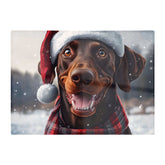 Snowy Christmas Brown Doberman Glass Chopping Board
