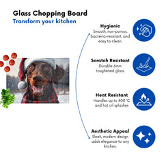 Snowy Christmas Brown Doberman Glass Chopping Board