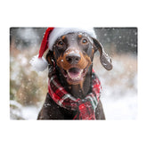 Snowy Christmas Brown Doberman Dog Glass Chopping Board