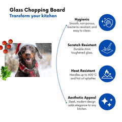 Snowy Christmas Brown Doberman Dog Glass Chopping Board