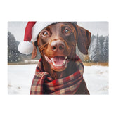 Christmas Brown Doberman Glass Chopping Board