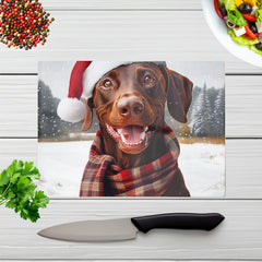 Christmas Brown Doberman Glass Chopping Board