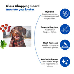 Christmas Brown Doberman Glass Chopping Board