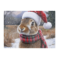 Snowy Christmas Brown Rabbit Glass Chopping Board