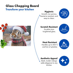 Snowy Christmas Brown Rabbit Glass Chopping Board