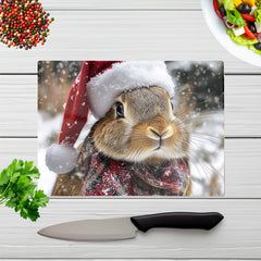 Christmas Brown Rabbit Glass Chopping Board