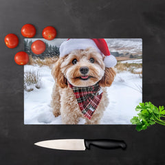 Snowy Christmas Cavapoo Glass Chopping Board