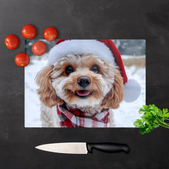 Christmas Cavapoo Glass Chopping Board