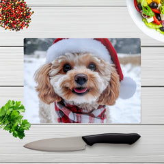 Christmas Cavapoo Glass Chopping Board