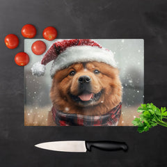 Snowy Christmas Chow Glass Chopping Board
