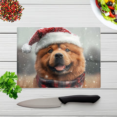 Snowy Christmas Chow Glass Chopping Board