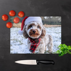Snowy Christmas Cockapoo Glass Chopping Board