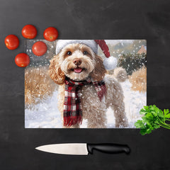 Christmas Cockapoo Dog Glass Chopping Board