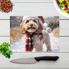 Christmas Cockapoo Dog Glass Chopping Board