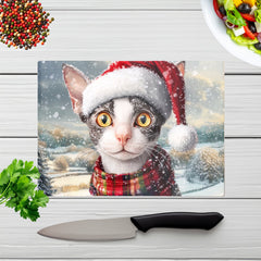Christmas Cornish Rex Glass Chopping Board