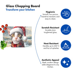 Christmas Cornish Rex Glass Chopping Board
