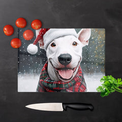 Christmas English Bull Terrier Dog Glass Chopping Board