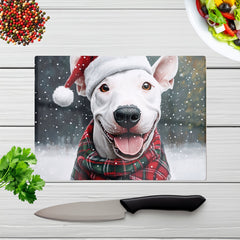 Christmas English Bull Terrier Dog Glass Chopping Board