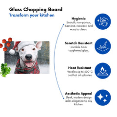 Christmas English Bull Terrier Dog Glass Chopping Board