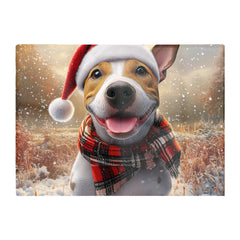 Snowy Christmas English Bull Terrier Dog Glass Chopping Board