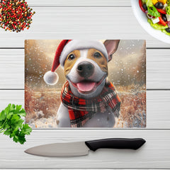Snowy Christmas English Bull Terrier Dog Glass Chopping Board