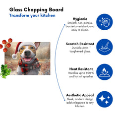 Snowy Christmas English Bull Terrier Dog Glass Chopping Board