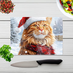 Christmas Ginger Maine Coon Glass Chopping Board