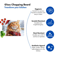 Christmas Ginger Maine Coon Glass Chopping Board